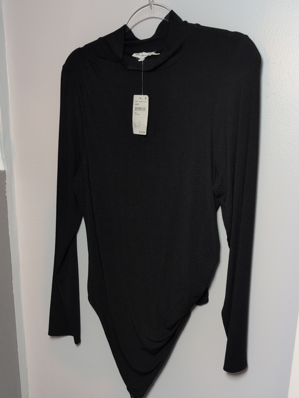 Good American Black Long-Sleeve Mock Neck Bodysuit